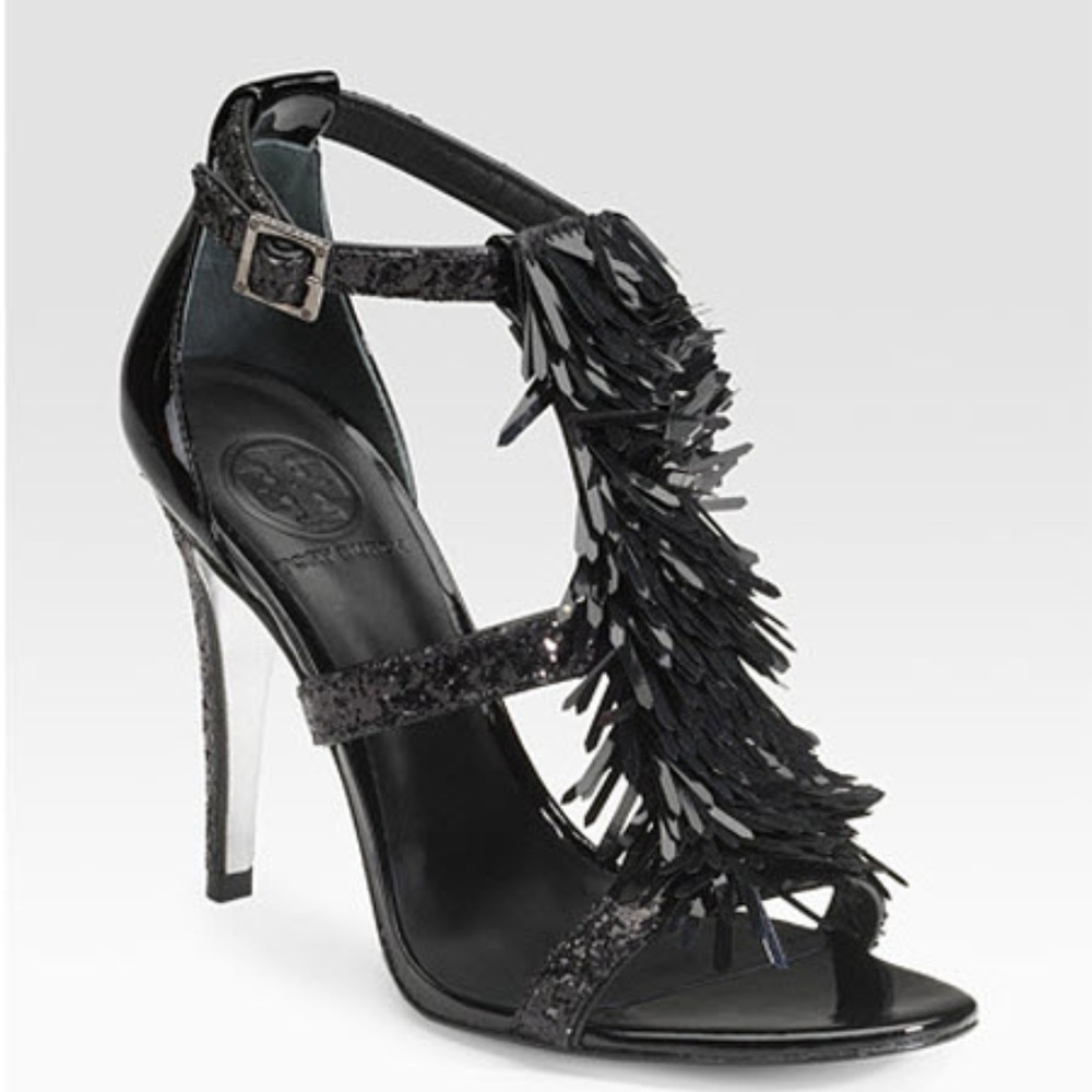 Tory Burch 9 Black Evelyn  Sequin Fringe  Shoe